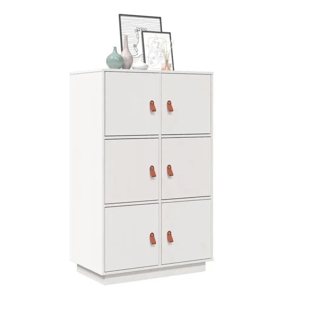 Credenza Bianca 67x40x108,5 cm in Legno Massello di Pino