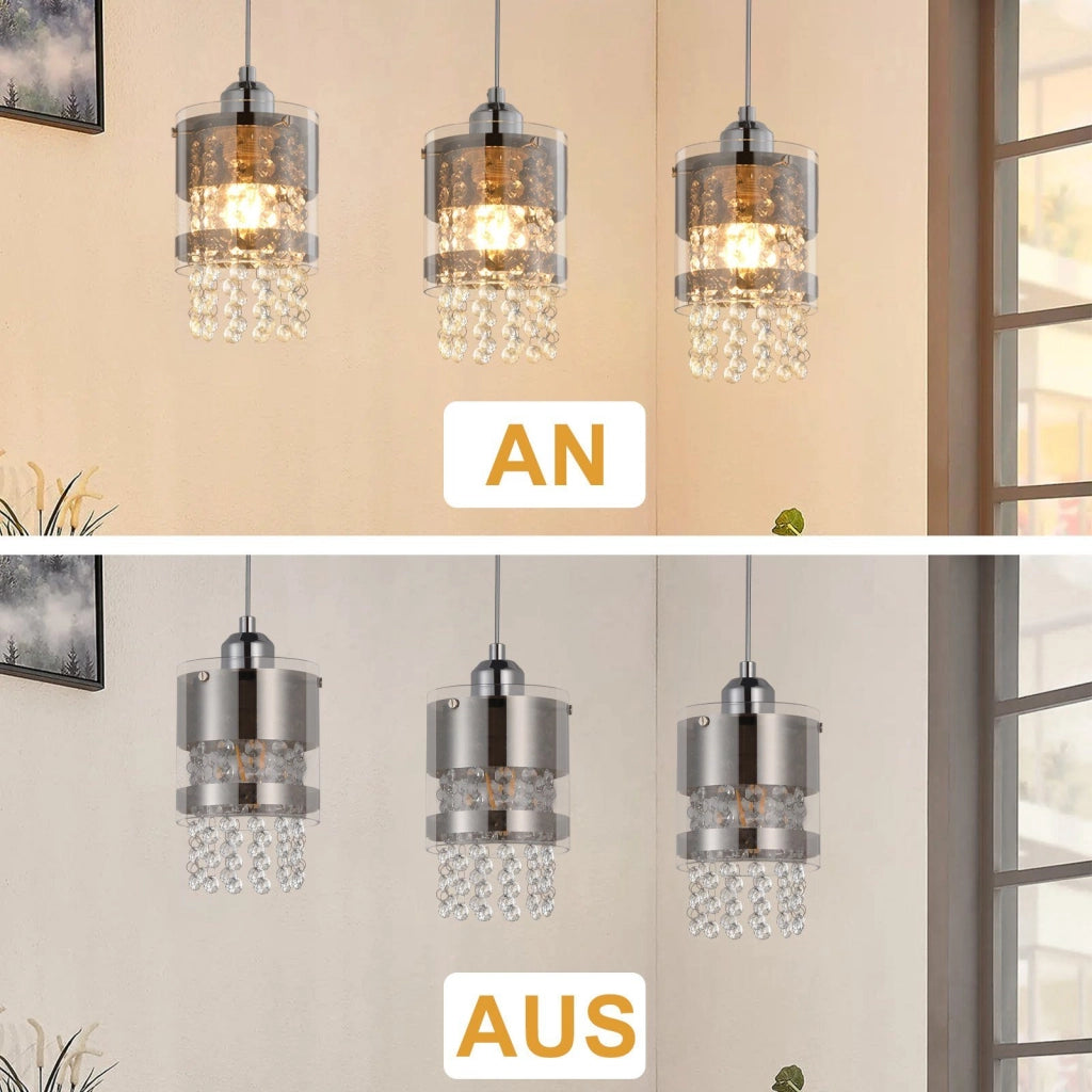 Lampada a sospensione ZMH 3 Luci cristallo E27 stile moderno Altezza regolabile Diametro 60 cm