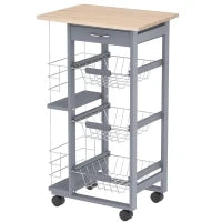 Carrello da Cucina con Cassetti Estraibili e 2 Portabottiglie, in Legno di Pino e Metallo, 47x37x83 cm