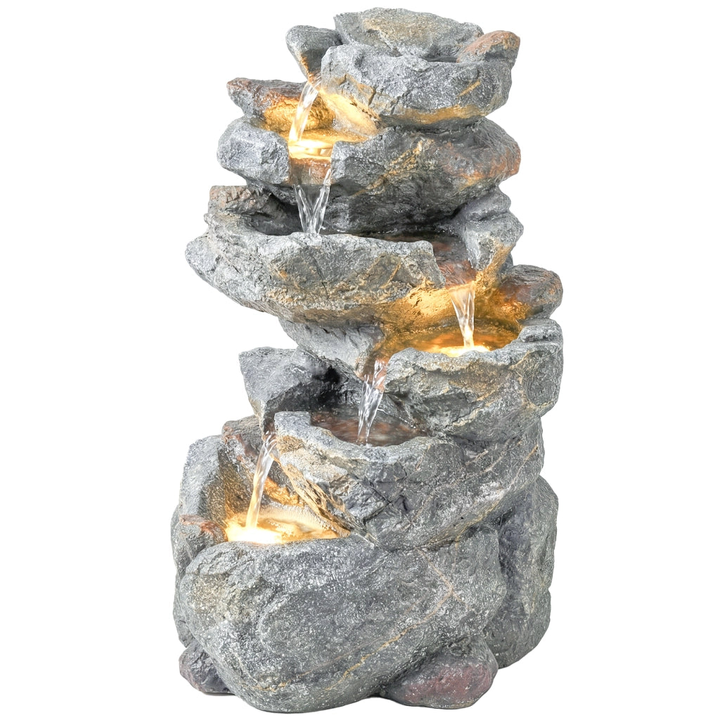 Fontana da Giardino a Cascata 6 Livelli ¨C zephmum ¨C Resina Pietra Naturale 33x27x53 cm Grigio