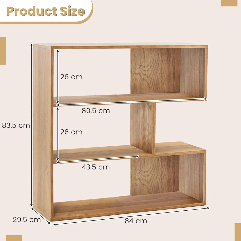 Libreria a 3 livelli concavo, libreria geometrica con 3 scomparti aperti e kit antiribaltamento, 84 x 29,5 x 83,5 cm, mobile per soggiorno, camera da letto
