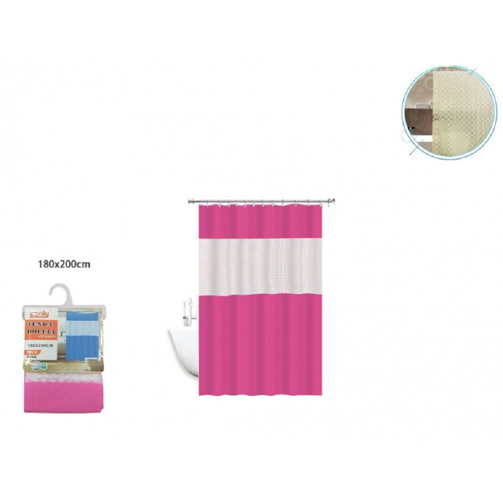 Trade Shop - Tenda Doccia Vasca Impermeabile Antimuffa Rosa/fuxia Giuntura 180x200cm 3d 52133 -
