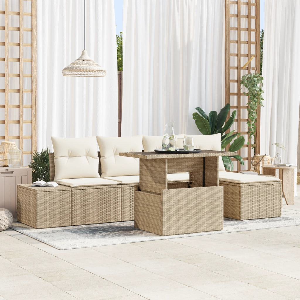 Set divani giardino 6 pezzi con cuscini beige polyrattan