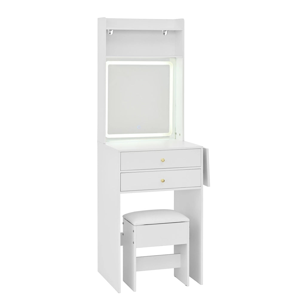 Toeletta con 2 cassetti e 2 vani; LED regolabile - per camera da letto - bianco - 75×45×156 cm