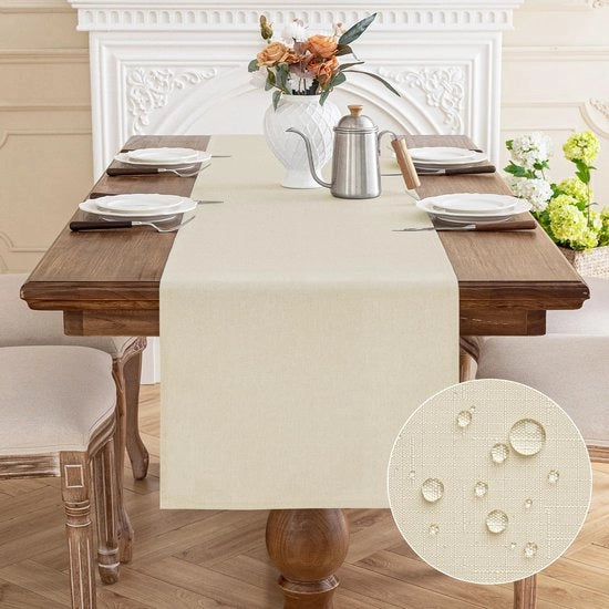 Tavolo di Servizio Beige 40x140cm, Decorazione da Tavolo con Aspetto di Lino Lavabile Tovaglia da Tavolo Realizzata in Poliestere Impermeabile con Effetto di Loto, Resistente ai Graffi Duraturo per Sala da Pranzo Matrimoni Feste Natale