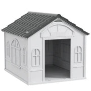 Casetta per Cani in PP Impermeabile con Tetto Inclinato e Porta di Ingresso, 65x75.7x63 cm, Grigio