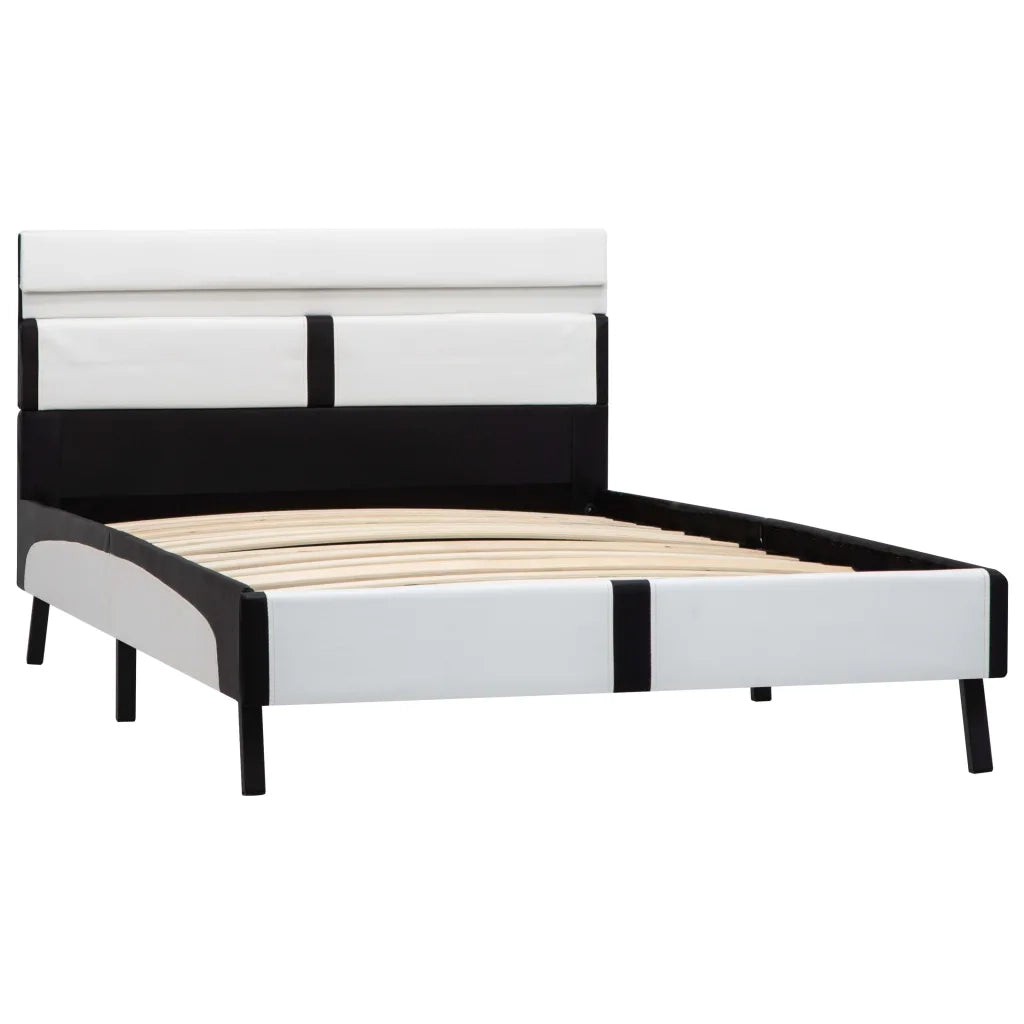 Giroletto con LED-Struttura Letto Bianco e Nero in Similpelle 90x200 cm