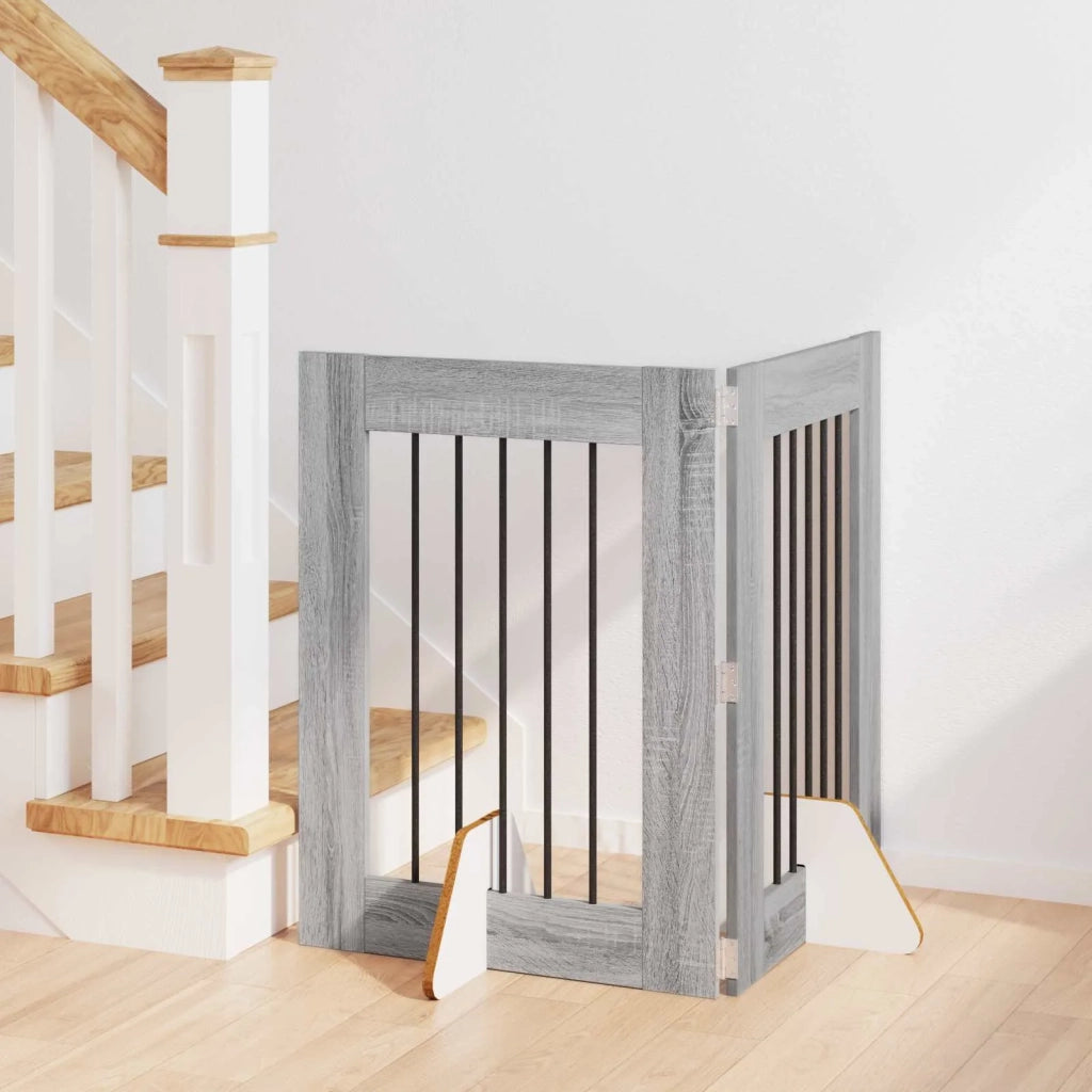 Cancello per cani con supporti 2 pcs Grigio Sonoma 60 x 80 cm