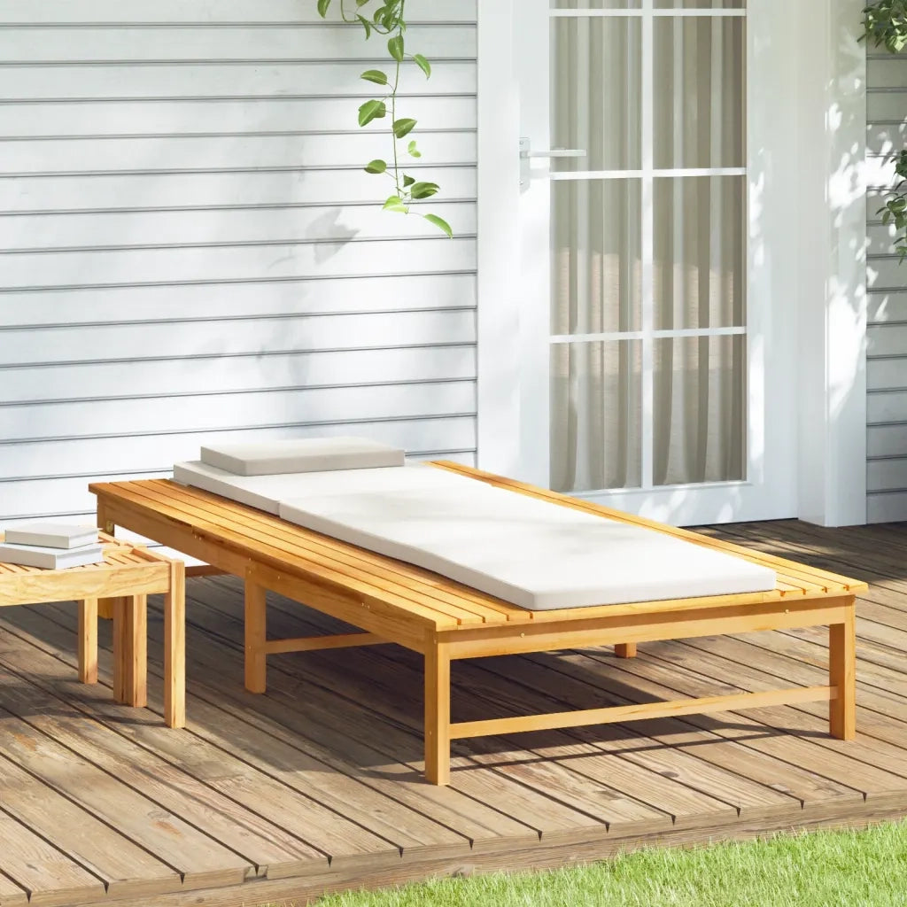 Sdraio da giardino | Lettino Cuscino e Guanciale Bianco Crema Legno Massello Acacia