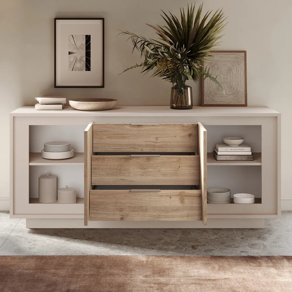 Madia 2 ante e 3 cassetti Linea SKY L 180 Cm x H 80 Cm x P 50 Cm, realizzata in legno 100% MADE IN ITALY, design moderno per cucina, sala da pranzo, soggiorno colore Cashmere/Cadiz