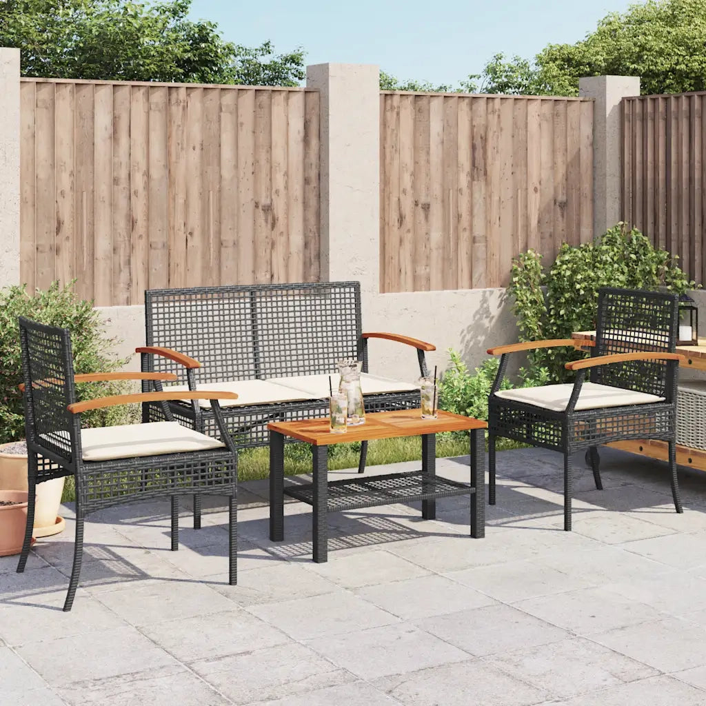 Set Divani da Giardino 4 pz | Set Salotto da Giardino con Cuscini Nero in Polyrattan