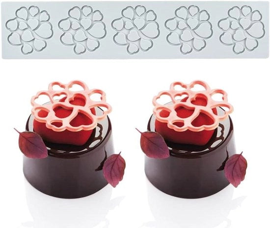 Mallen per decorazione di dolci in silicone con 5 fori a forma di cuore, ideale per l'arte della decorazione di cake edibili.