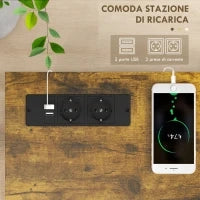 Consolle da Ingresso Stile Industriale con Prese di Corrente e USB, Legno e Acciaio, 100x24x75cm, Marrone