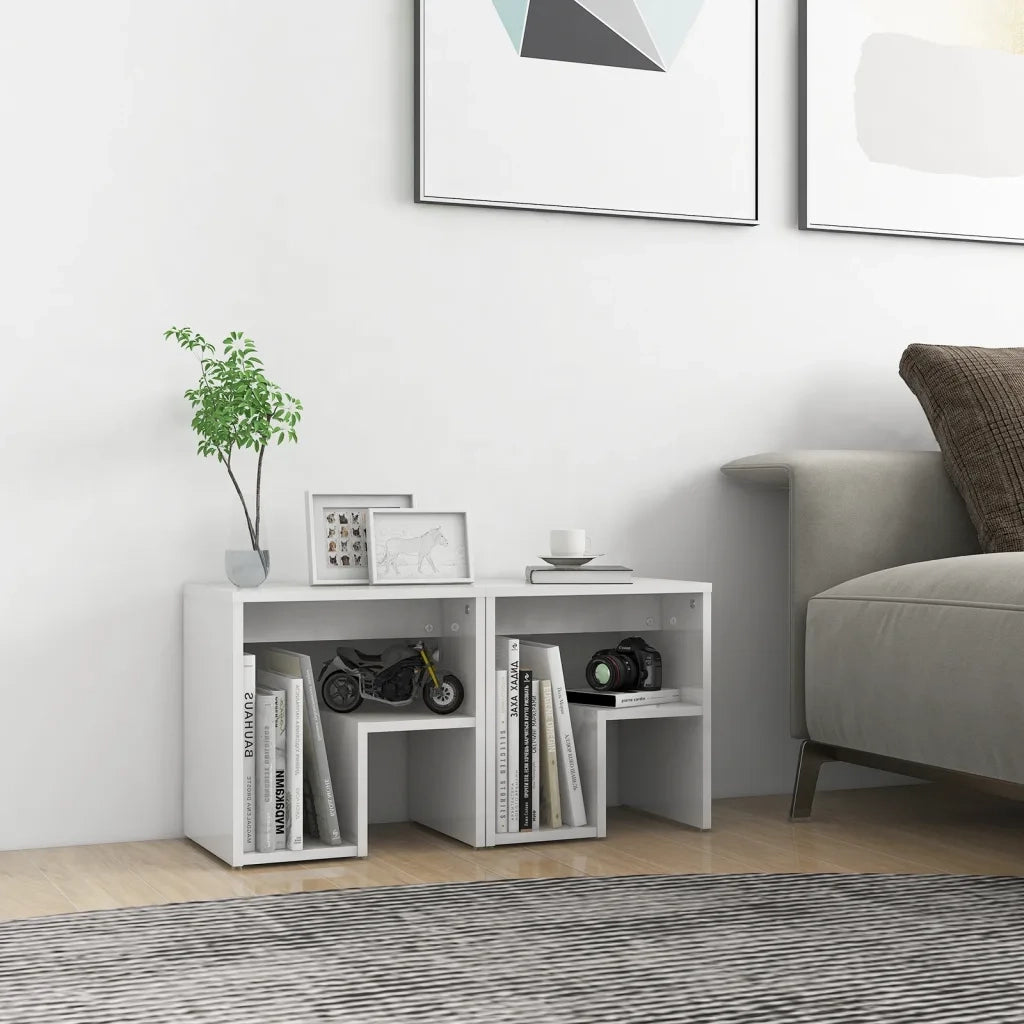 Set di 2 Comodini | Armadio da Notte | Mobiletto da notte Bianco Lucido 40x30x40 cm in Legno Multistrato