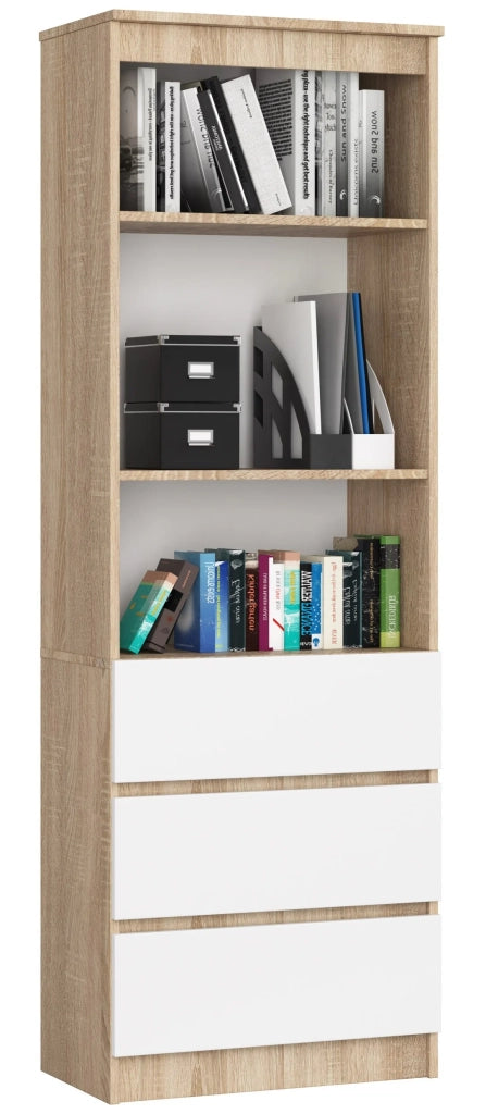 Libreria AKORD R60 Sonoma Quercia, Bianco 60 cm 3 cassetti 60x35x180 cm