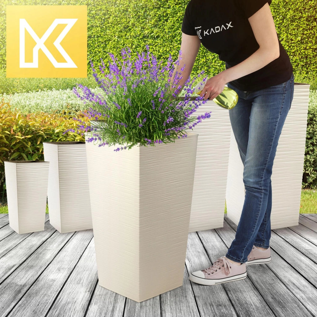 Vaso da giardino KADAX con inserto per fiori, grande e alto, 34x68 cm, color crema.