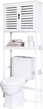 Cassettone per bagno in bambù 2 porte - toilette con mensola regolabile e design spazievitore - bianco