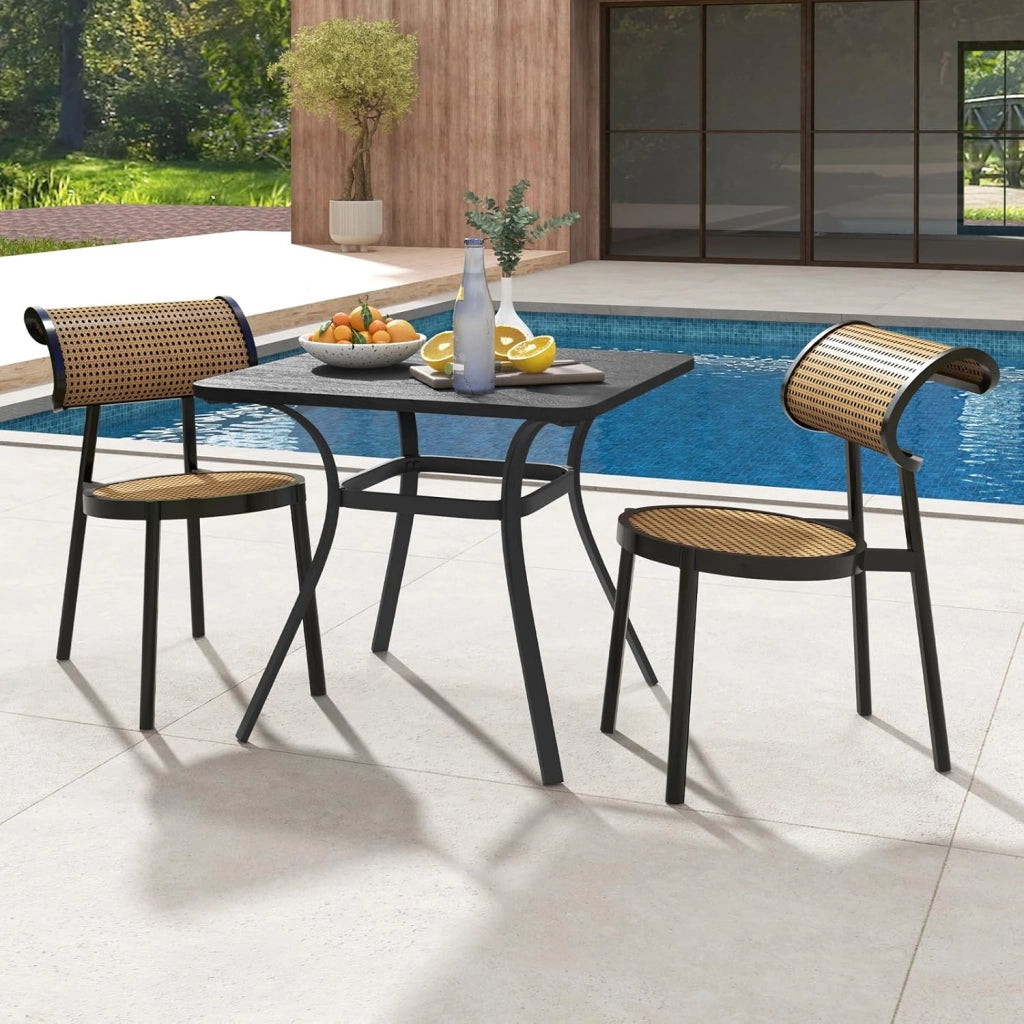 Tavolo da pranzo per balcone, 80 x 80 x 73 cm, tavolo da bistrot quadrato in metallo per 4 persone, con 4 gambe curve, tavolo da esterno per giardino, patio, nero
