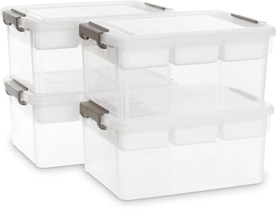 Cassetto di Stoccaggio 16L - Kunststof con Coperchio - Scatole Rafforzate - Cassetto per Gli Strumenti/Manutenzione - Piastra di Supporto Rimovibile - Scatole di Stoccaggio