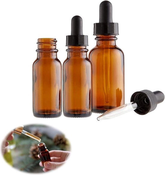 Set di 3 flaconi in vetro di lama di vetro con pipette per oli essenziali - piccoli flaconi vuoti da farmacia con boccia di getto