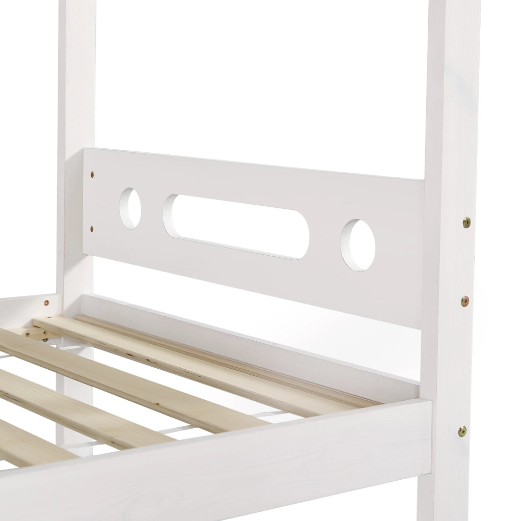 Letto a castello 90x200 cm bianco e naturale con scala a 5 gradini e mensole