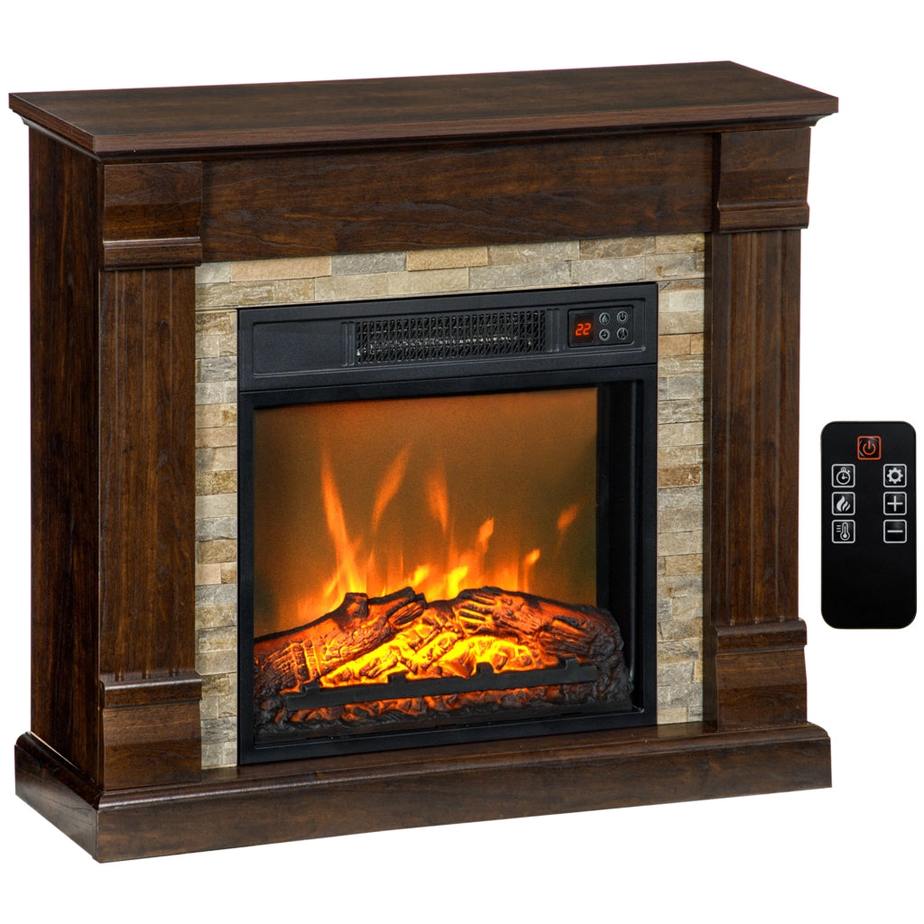 Camino Elettrico da Terra 80x21,6x67,8 cm con Timer Effetto Fiamma e Temperatura Regolabile in Legno e Metallo Marrone