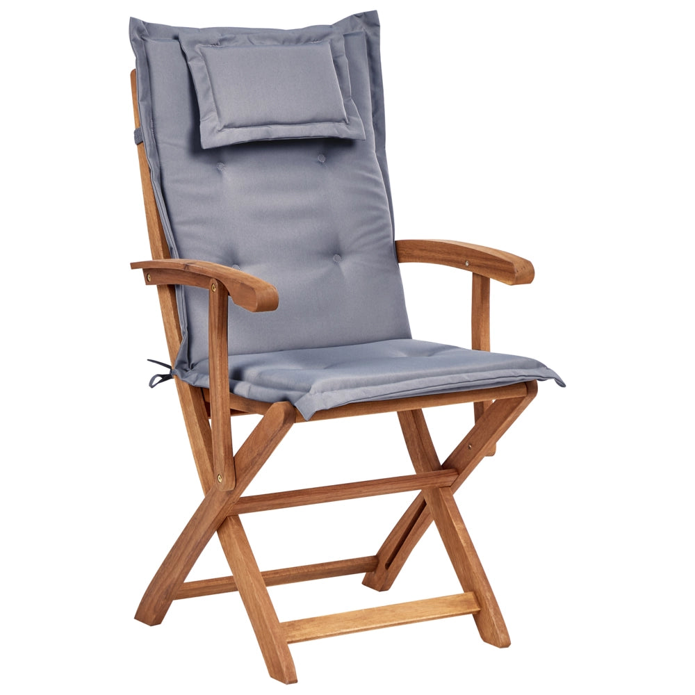 Set di 2 sedie da pranzo da giardino Legno chiaro con cuscino grigio Struttura in legno di acacia Design rustico pieghevole