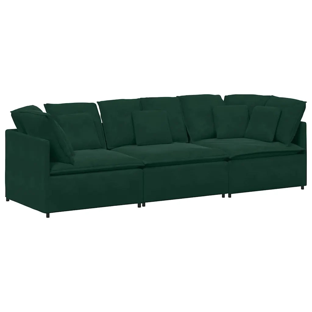 vidaXL Divano Modulare con Cuscini in Velluto Verde Scuro