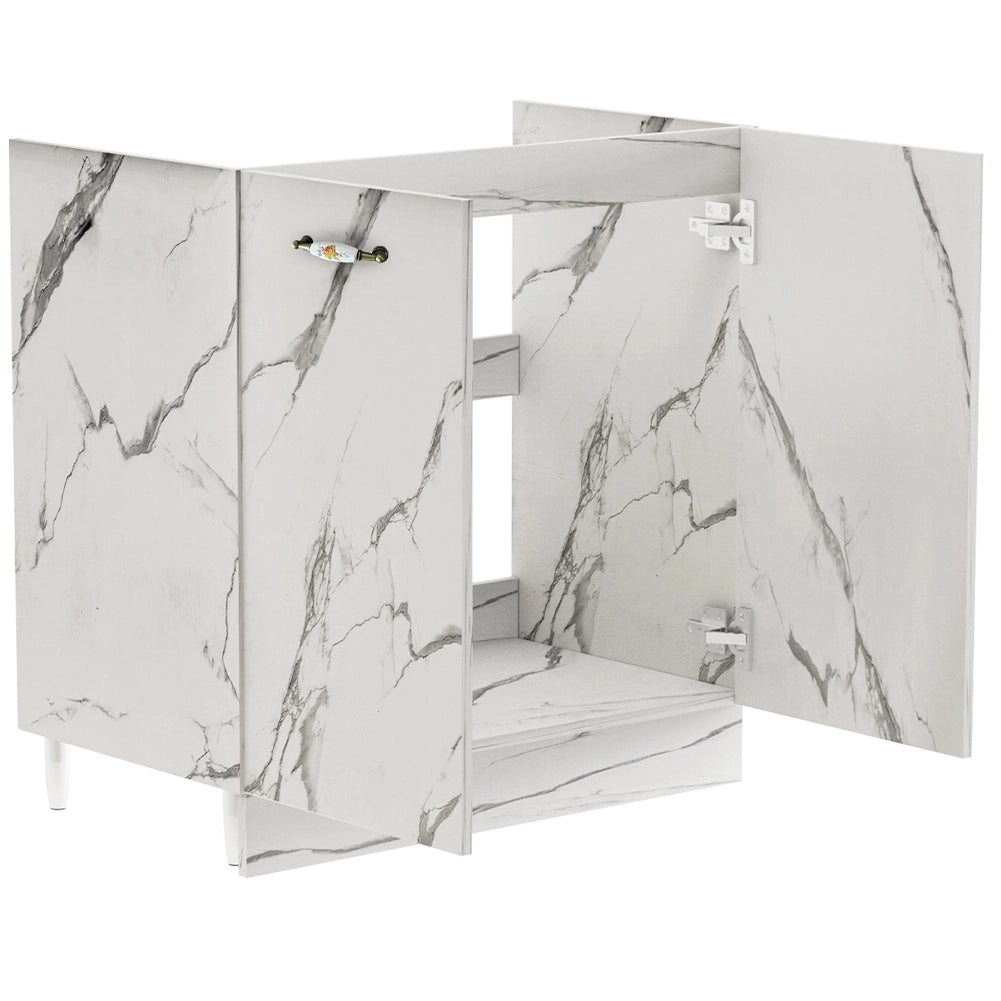 Mobile Sottolavello da Cucina Componibile a 2 Ante in Legno Bianco Effetto Marmo