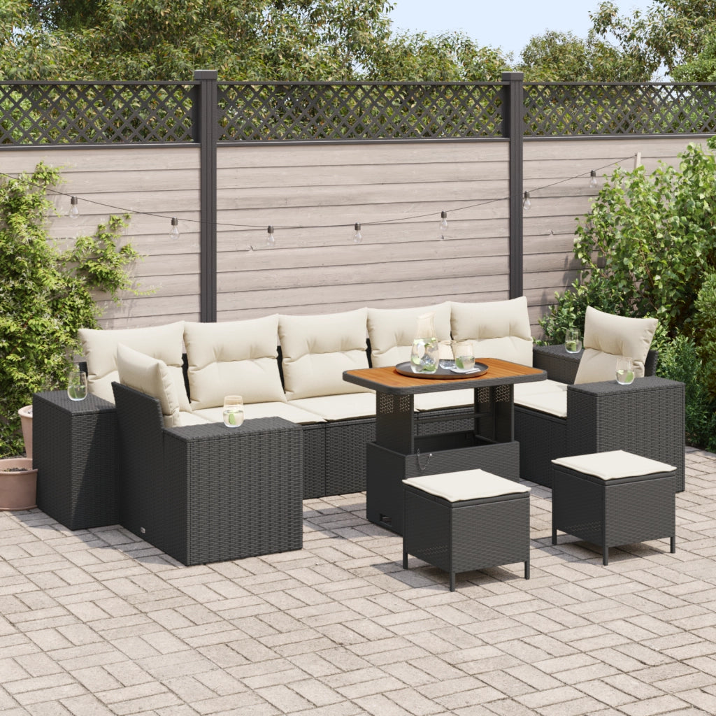 Set di Divani da Giardino a 10 Pezzi con Cuscini Nero Rattan Polietilene