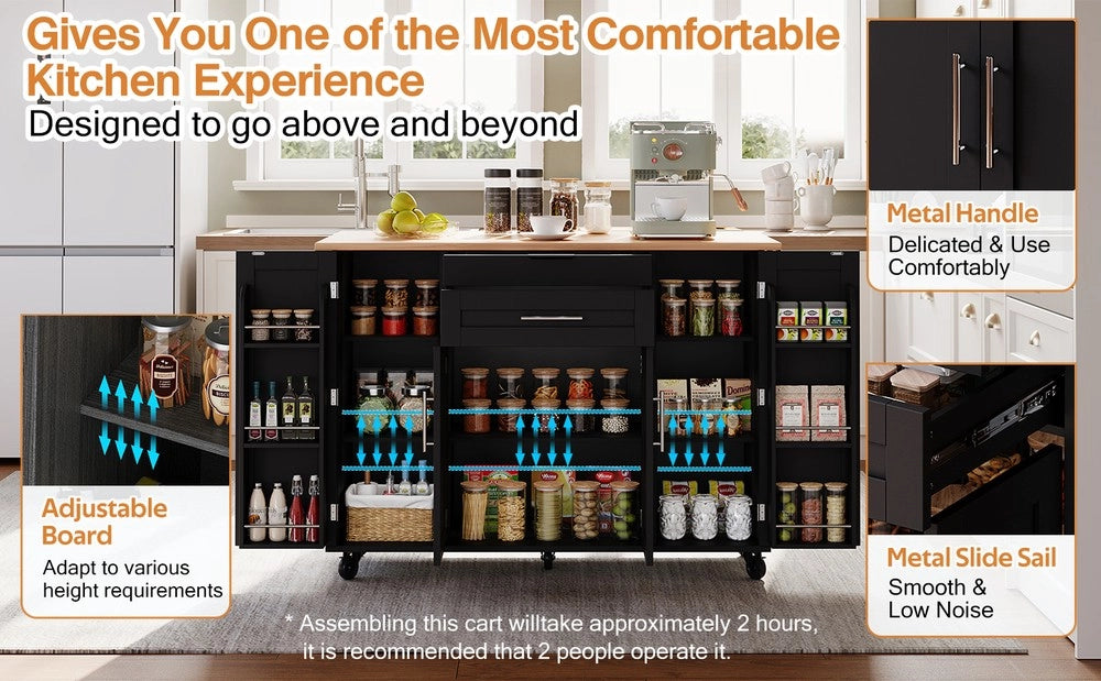 Isola Cucina con Piano Allungabile e Cassetto ¨C Xylo ¨C 120x45 cm, Legno