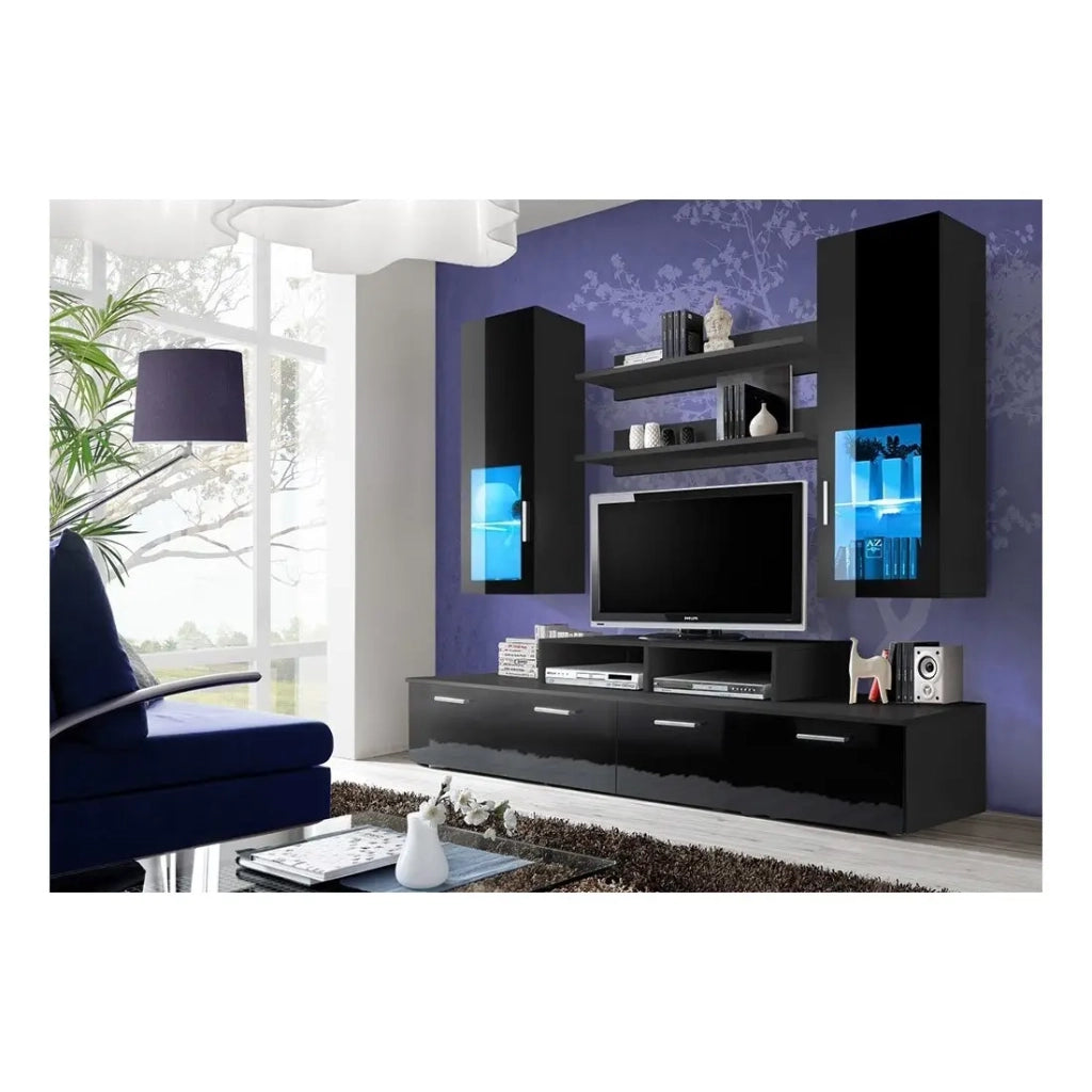 Mobile porta TV da parete 200cm Design. Collezione MINI colore nero.