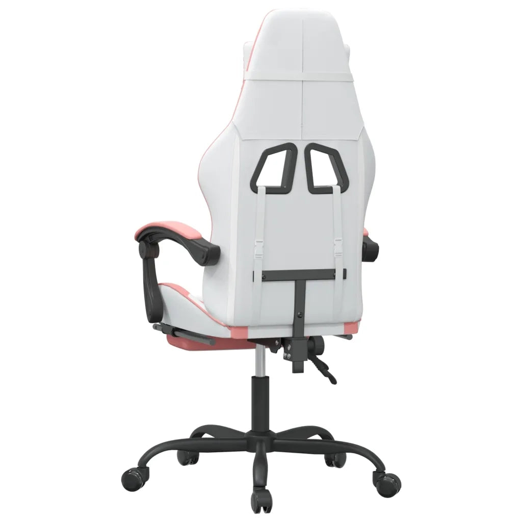 Sedia da Gaming Girevole Poggiapiedi Bianca e Rosa Similpelle
