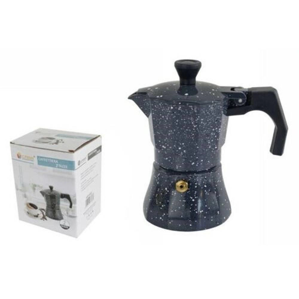 Trade Shop - Caffettiera Moka Macchinetta Caffè Espresso Effetto Pietra Misura 2 Tazze -