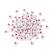 Kralen 200 Stuks - Platte/Ronde - Acryl - 7 x 7 x 3,5 mm - Rood Hartpatroon - Sieradenkralen