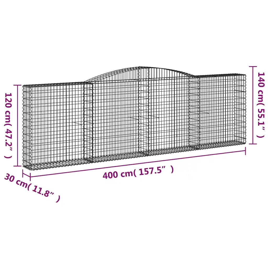 Cesti Gabbioni ad Arco 9 pz 400x30x120/140 cm Ferro Zincato 3146886