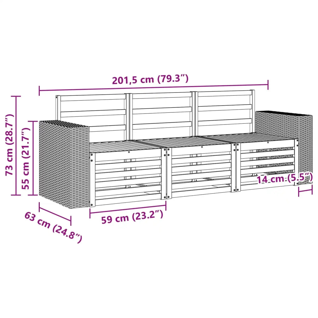 Set divani 3 pz Legno di Acacia Massello 3383975