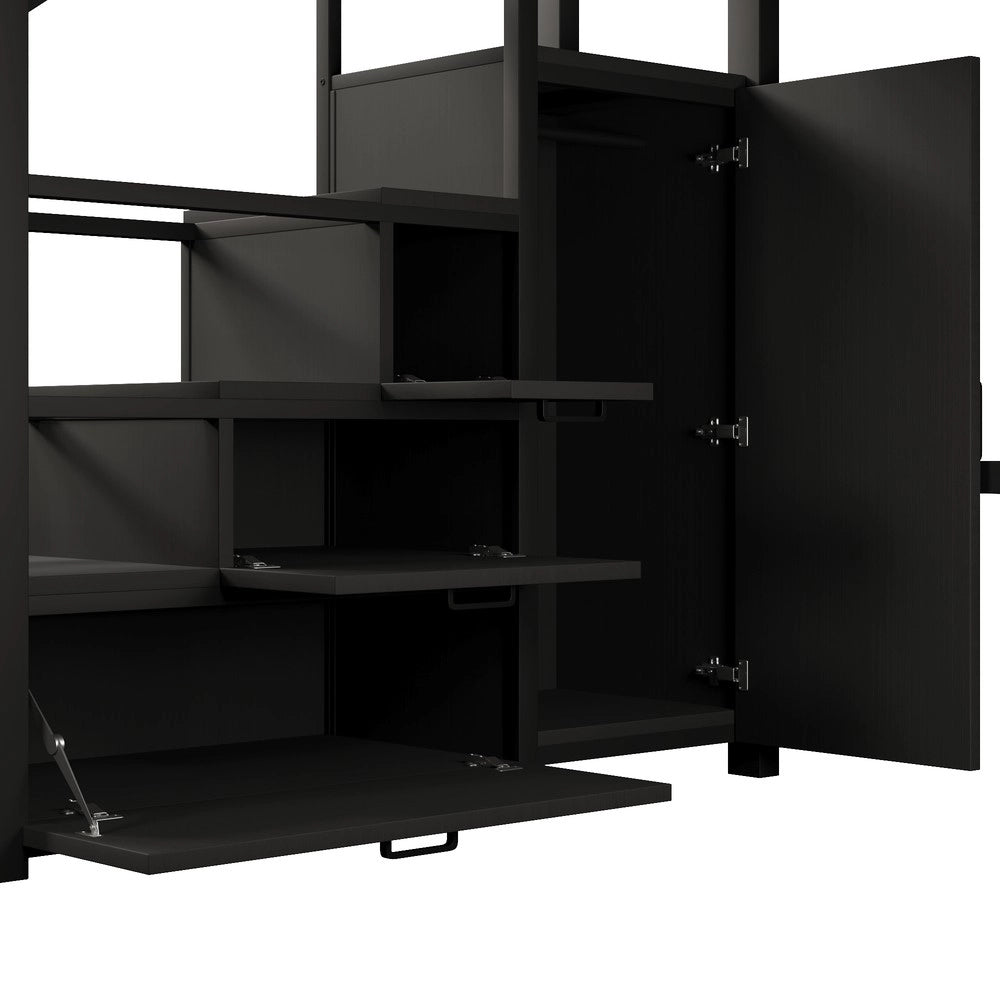 Letto a Soppalco con Armadio e LED ¨C MINIMAL ¨C Metallo Nero 140x200