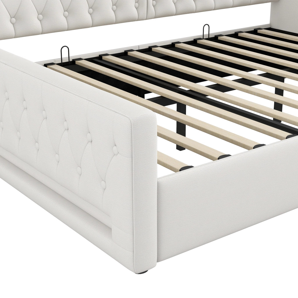Letto a Divanetto 140x200 cm; LED laterale; Contenitore - Beige
