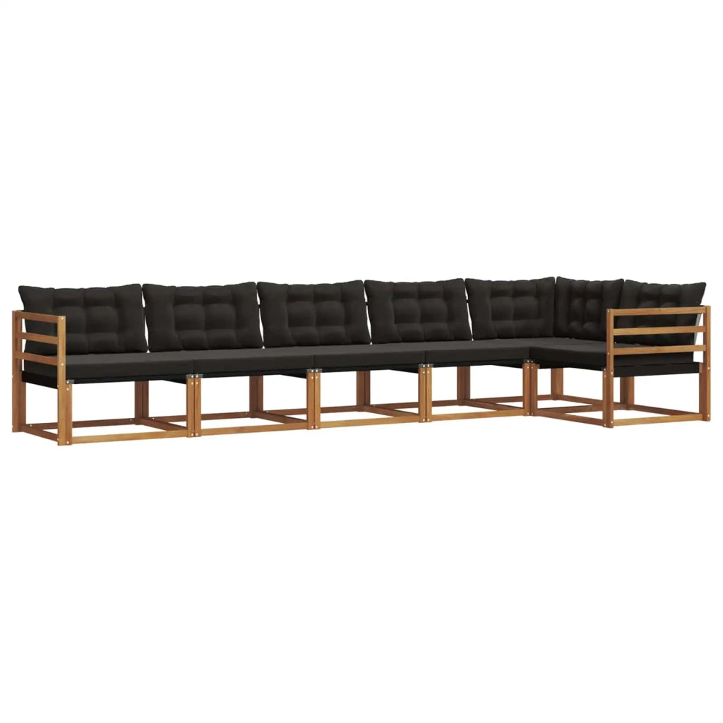 Set di divani da esterno con cuscino 6 pcs Naturale e Nero
