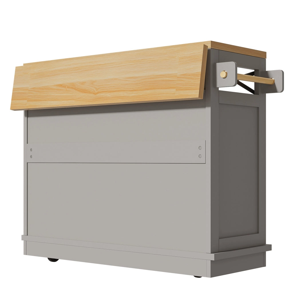 Carrello da Cucina con 3 Cassetti; Piano Ribaltabile; Divisori Rimovibili; Portasciugamani e Ruote; in MDF e Metallo; Grigio; 118 x 43-80 x 98 cm