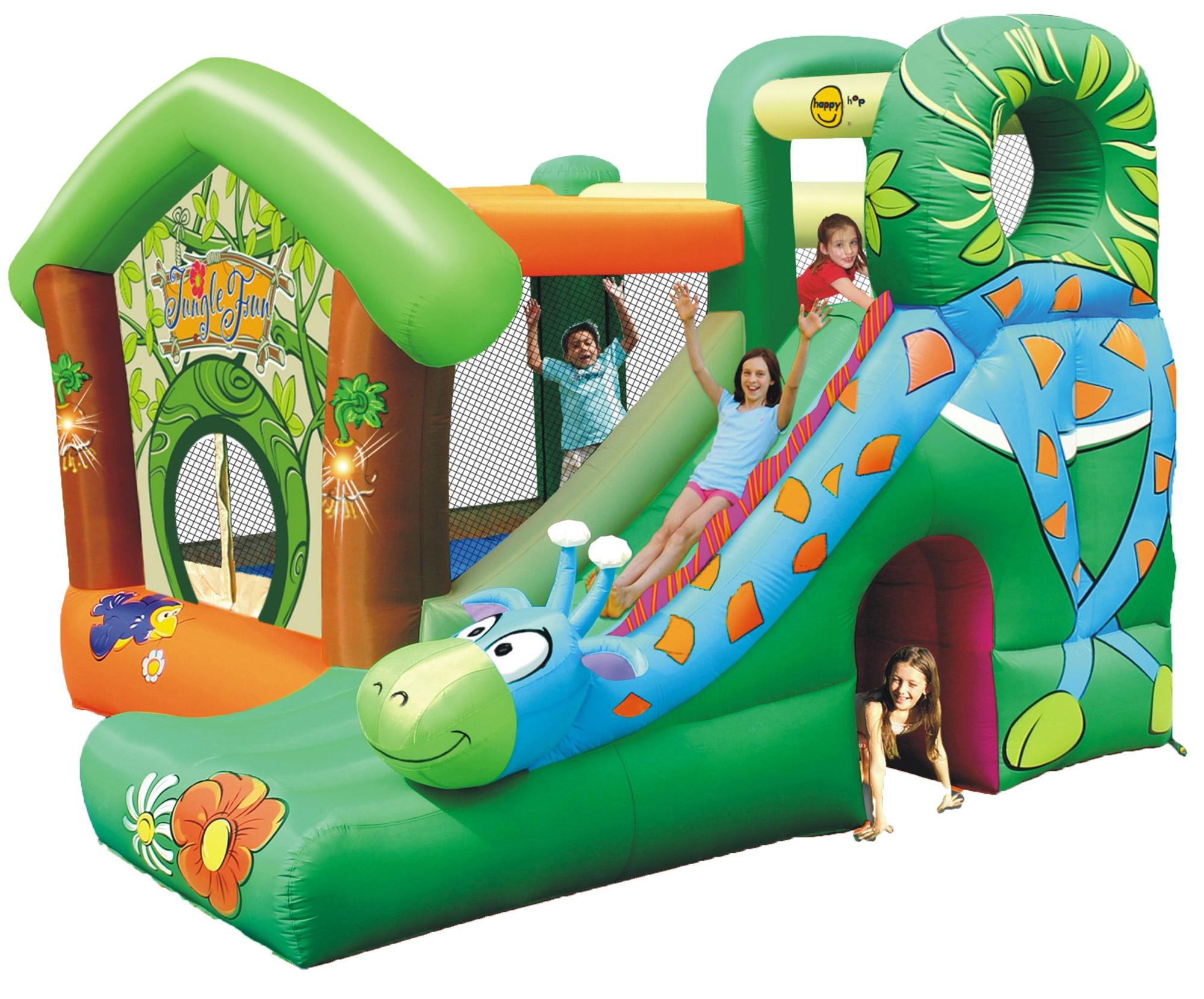 Castello Giostra Gonfiabile Jungle Fun con Scivolo e Pompa Inclusa Happy Hop