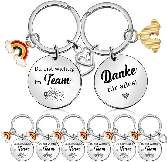 Sostegno per Chiavi - Regalo di Addio - 8x Sostegni per Chiavi per Colleghi - Acciaio Inossidabile - Cuore Inciso - Regalo Speciale per Natale