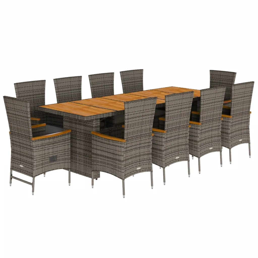 Set da Pranzo da Giardino 11pz con Cuscini in Polyrattan Grigio 3277550