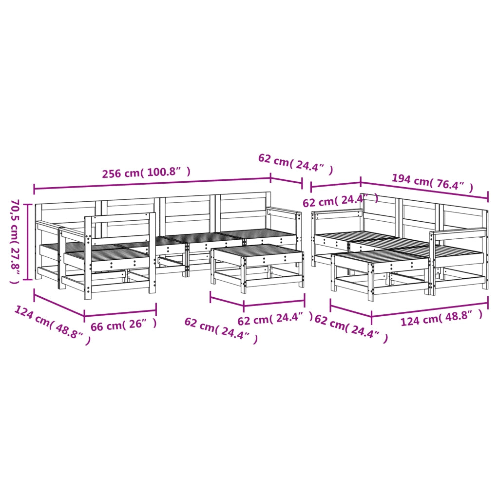 Set Salotto da Giardino 10 pz in Legno Impregnato di Pino 3186577