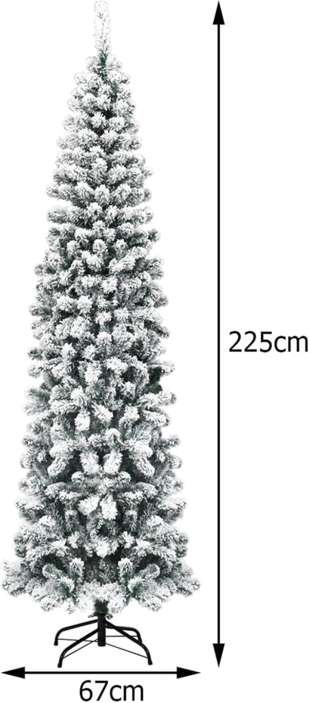 Albero di Natale Innevato 140/180/225 cm, Albero di Natale Artificiale Slim con 242/500/641 Rami Realistici e Folti e Base Pieghevole di Metallo, Apertura a Ombrello (225 cm)