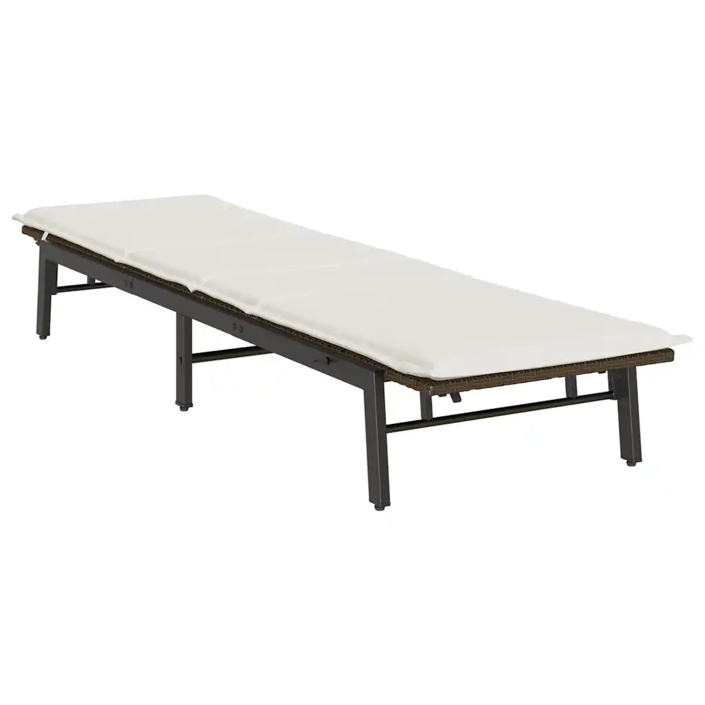 Lettino Prendisole con Cuscino Marrone in Polyrattan