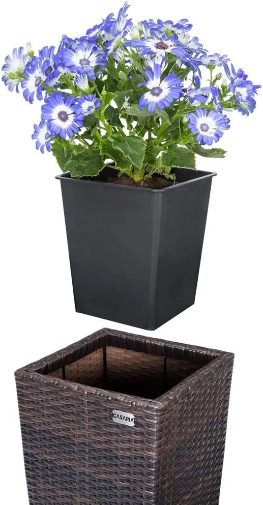 Deuba CASARIA® Set di 3 Vasi da Fiori in Polyrattan Intrecciato con Sottovaso e Foro Deflusso Acqua Richiudibile Vaso per Piante Effetto Rattan da Esterno Giardino Fioriere Fioriera