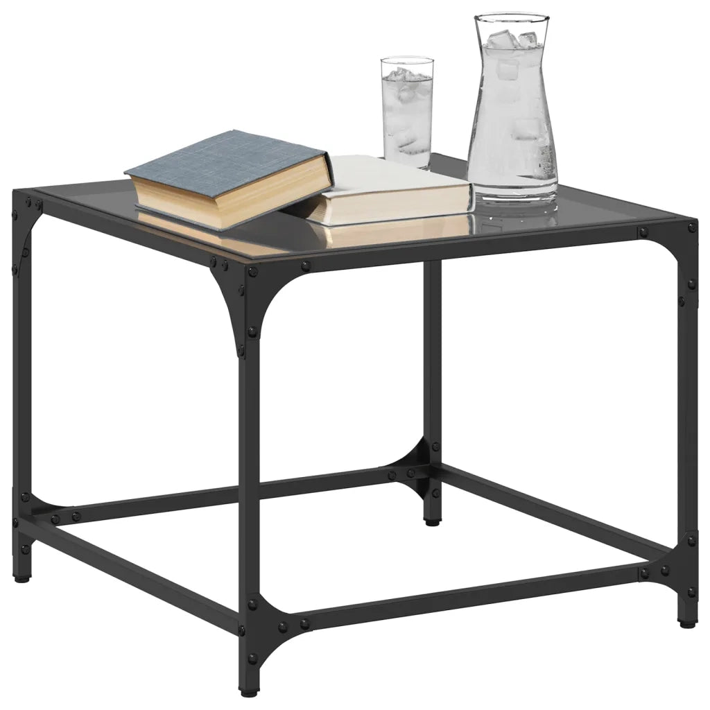 2 pz Tavolini da salotto | Tavolino da caff¨¨ | Tavolino da Soggiorno con Piano Vetro Nero 50x50x40cm Acciaio