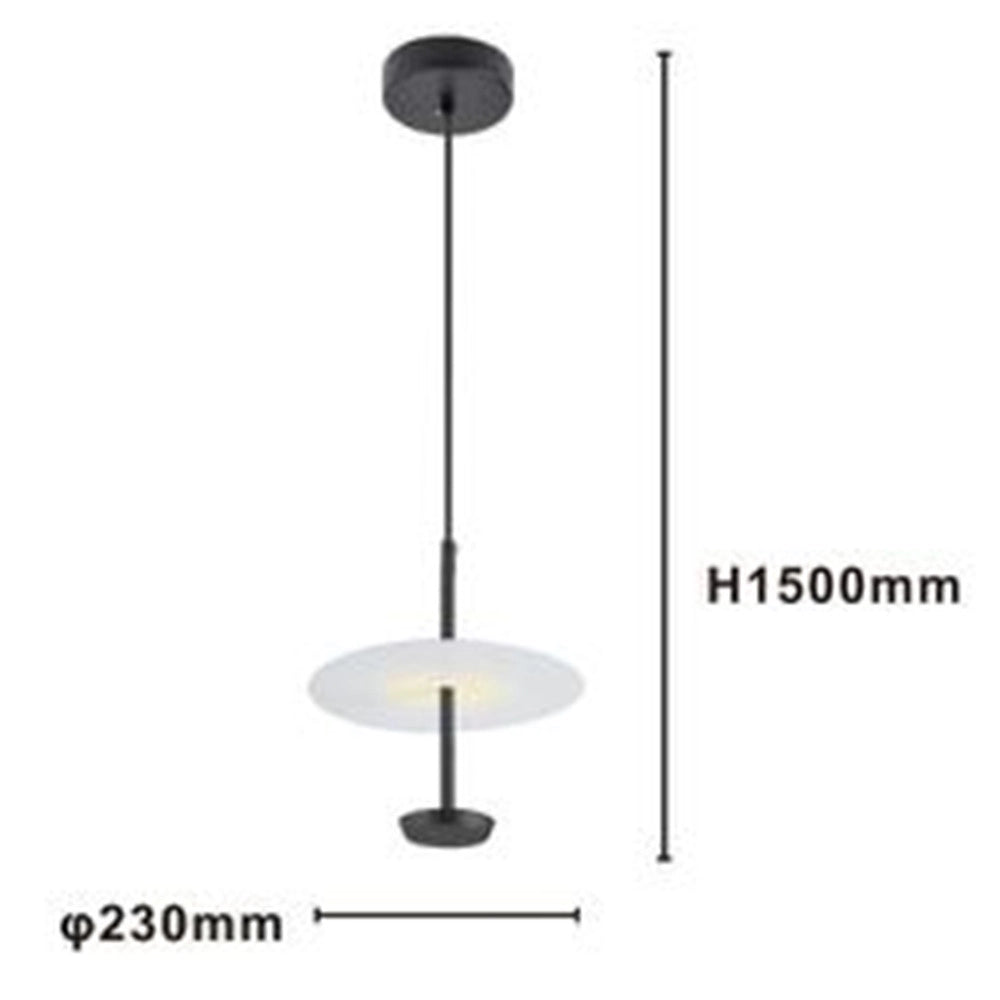 Trade Shop - Lampadario A Sospensione Luce 4000k Led 12w Disco Paralume Piatto Nero Rotondo 33115 -
